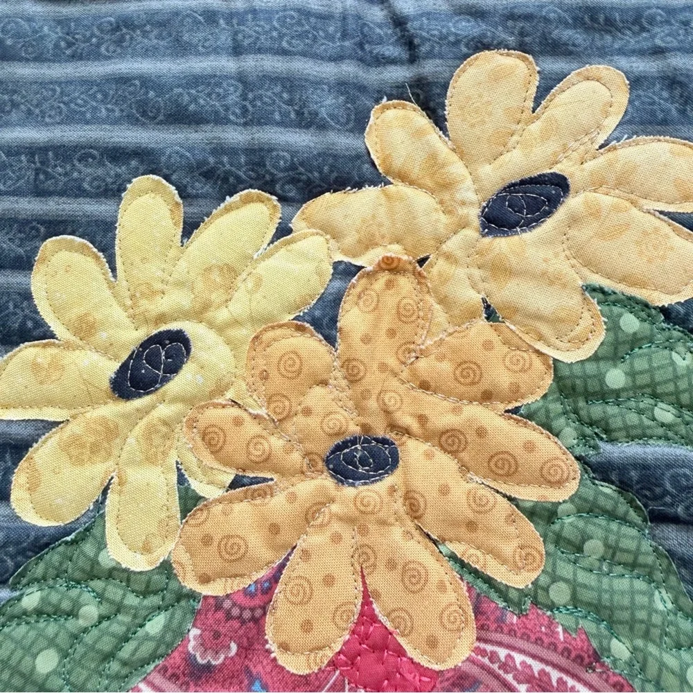 Western Cowboy Wall Hanging Quilt 21” x 24.5” – Appliqué Boot & Sunflowers